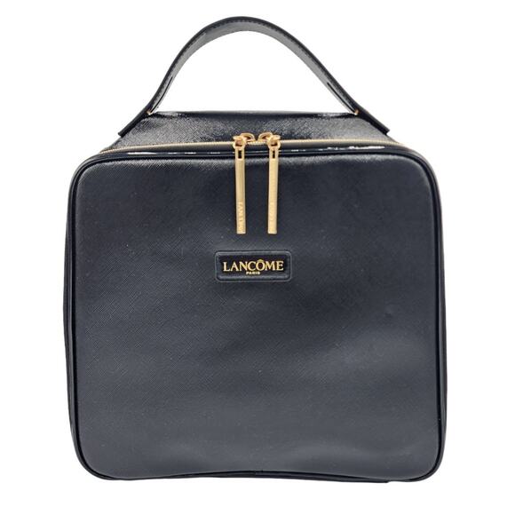 Lancome Paris Black & Gold Square Zip Around Cosmetic Bag Travel Case w/ Handle - Picture 1 of 10